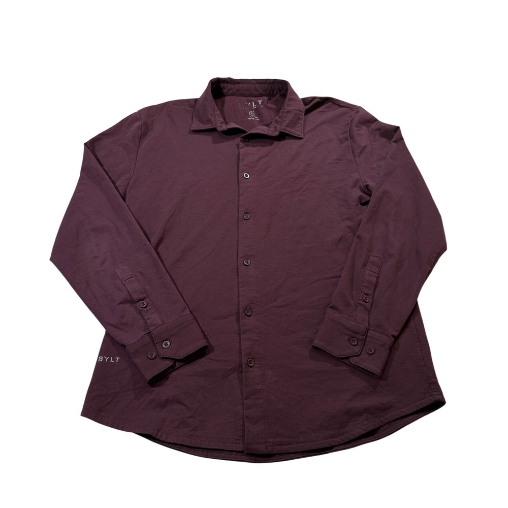 BYLT Basics Lux Button Down Shirt Burgundy Long Sleeve Performance Athleisure M